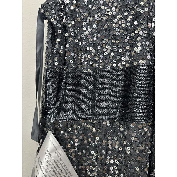 NWT Mac Duggal Gray Sequined Sleeveless V-neck Cocktail Dress Size 14 - Picture 16 of 16